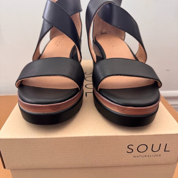 Brand New SOUL Naturalizer Goodtimes Black Wedge Sandals – Size 9 - Picture 2 of 4